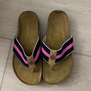 Tommy Hilfiger Black and Pink Flip Flops
